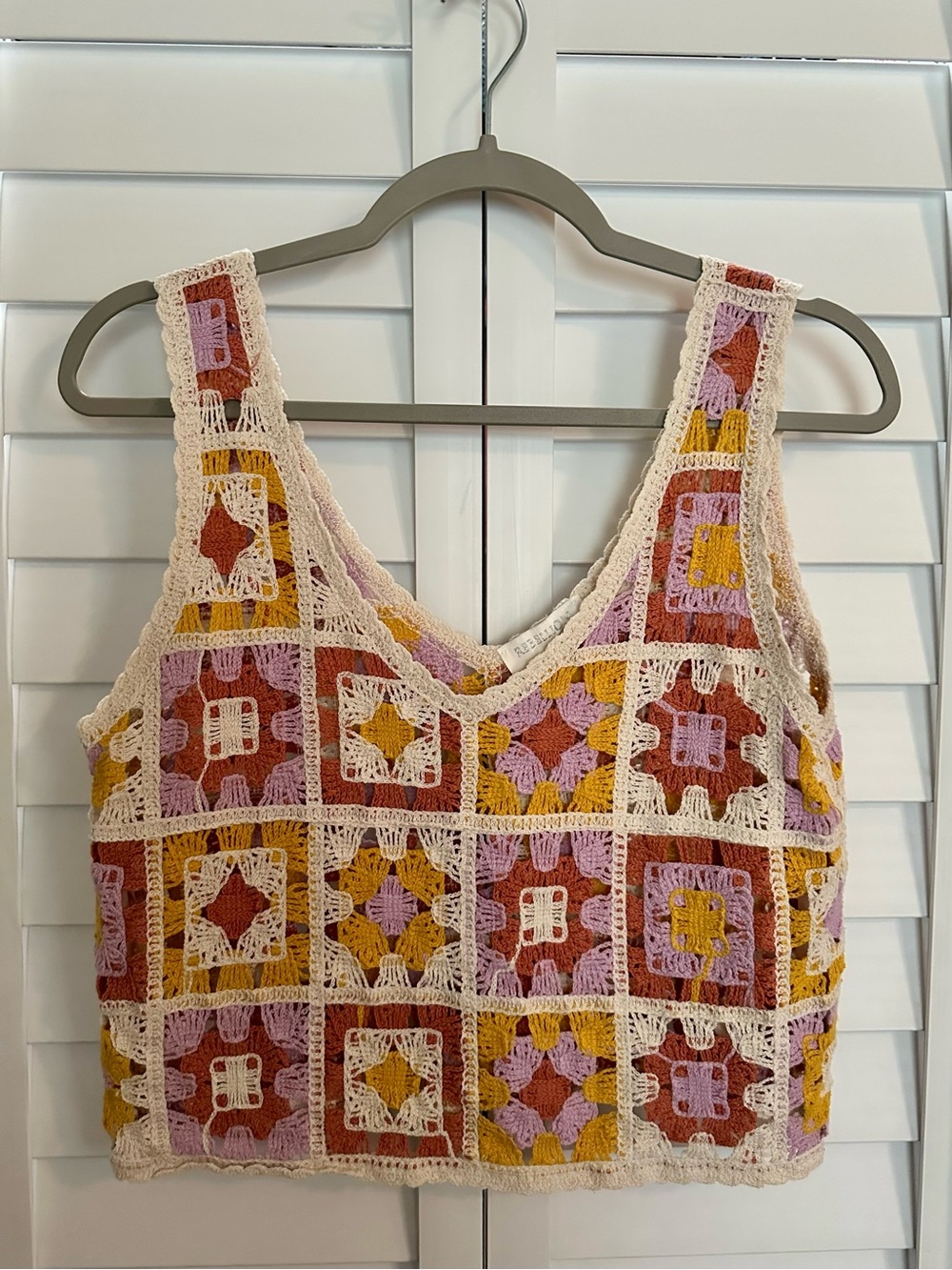 Rebellion Again Granny Crochet Top Patchwork Boho Size L